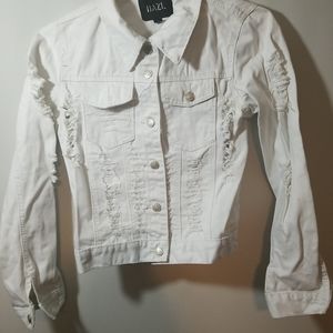 DAZL Distressed White DENIM JACKET WOMEN'S SIZE L